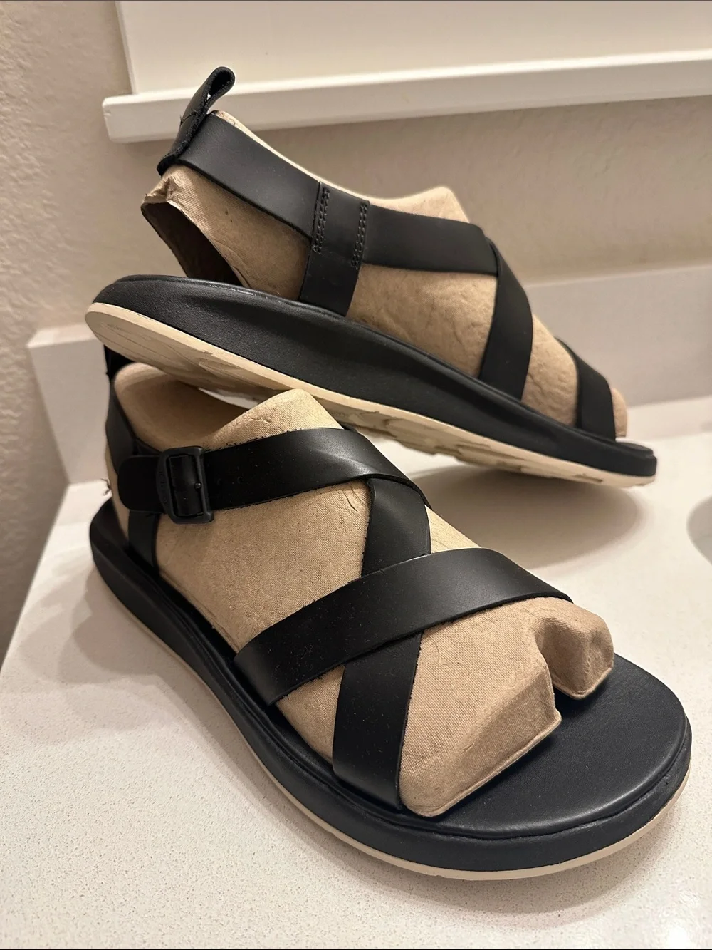 Chaco Men’s Black Strappy Sandals with Tan Footbed